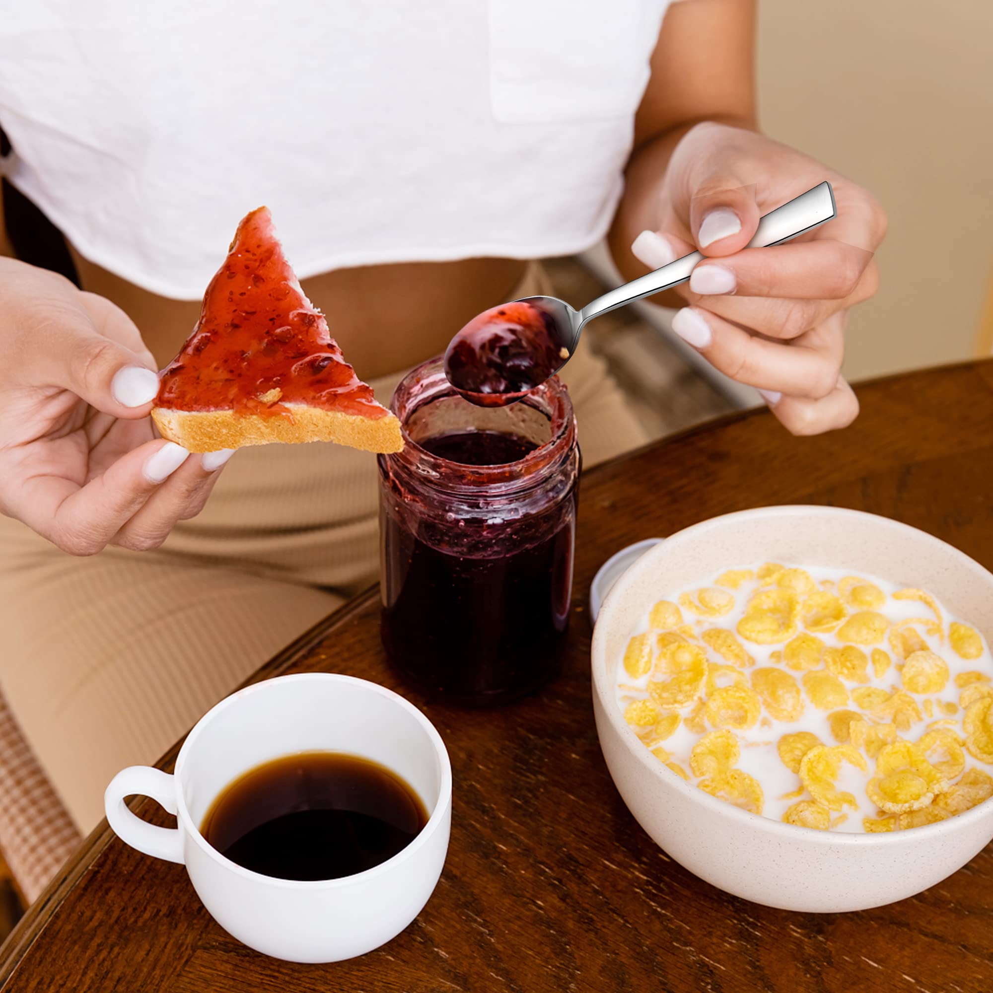 Sundae Lot De 6 Cuillères à Glace à Long Manche En Acier Inoxydable Pour Latte, Café, Expresso, Chocolat Chaud, Boissons Chaudes, Passent Au