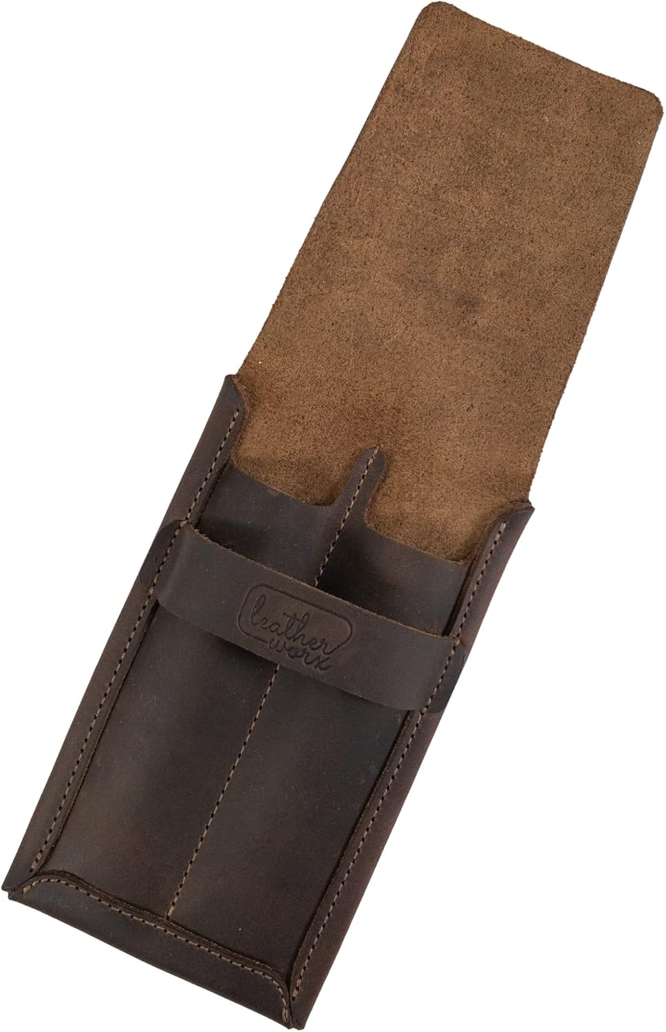 Double Pen Case Handmade from Full Grain Leather - Bourbon Brown