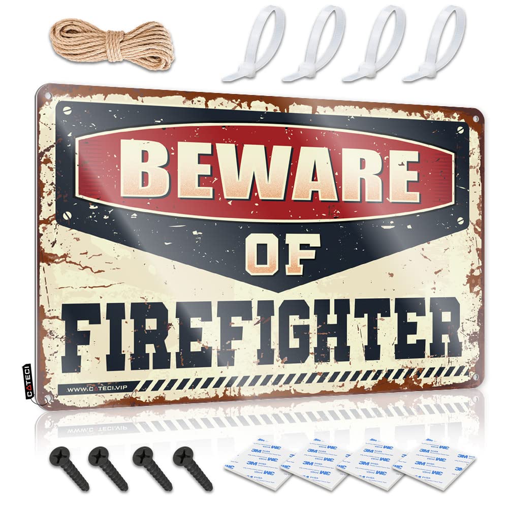 STWNVOITV Bro Cave Sign Beware Of Firefighter Tin Sign Funny Bedroom Decor Bedroom Door Sign(20X30CM)