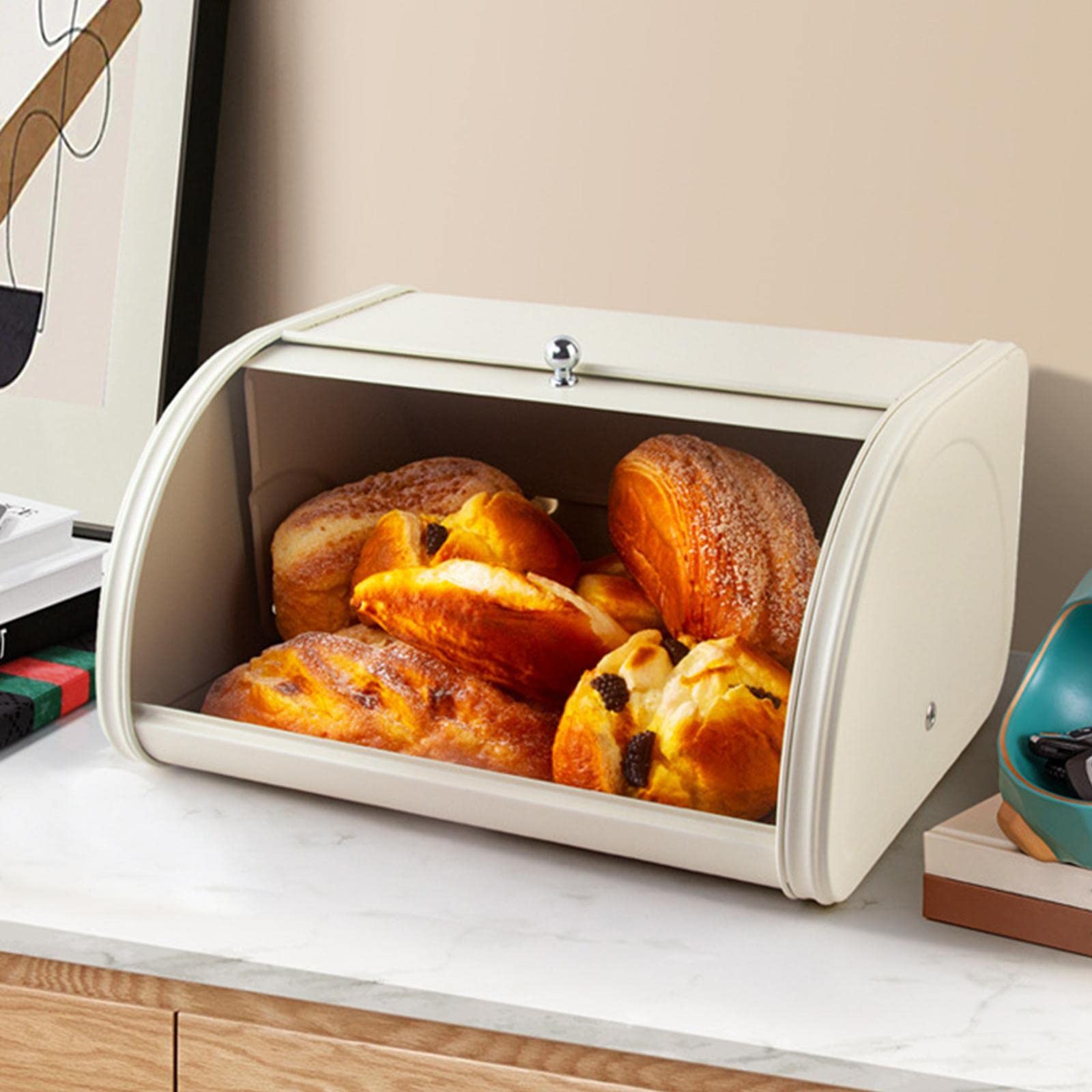 Panera de metal con tapa enrollable de gran capacidad para encimera de cocina