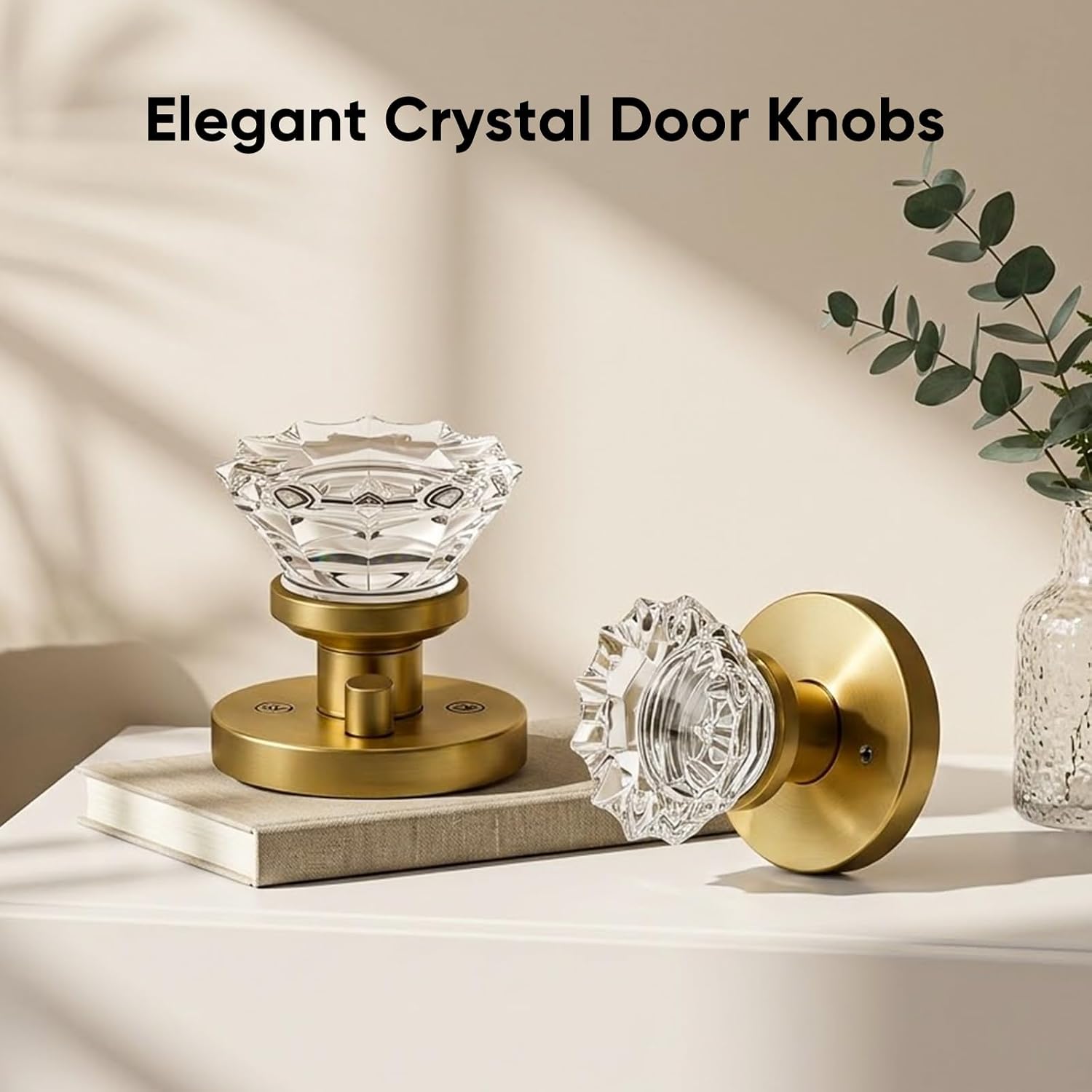 Glass Door Knobs, Antique Brass Knobs Interior Vintage Crystal Door Knob | Keyless Privacy Door Lock, Push Button Inside Lock, Heavy-duty Zinc Door Knob, Bedroom and Bathroom