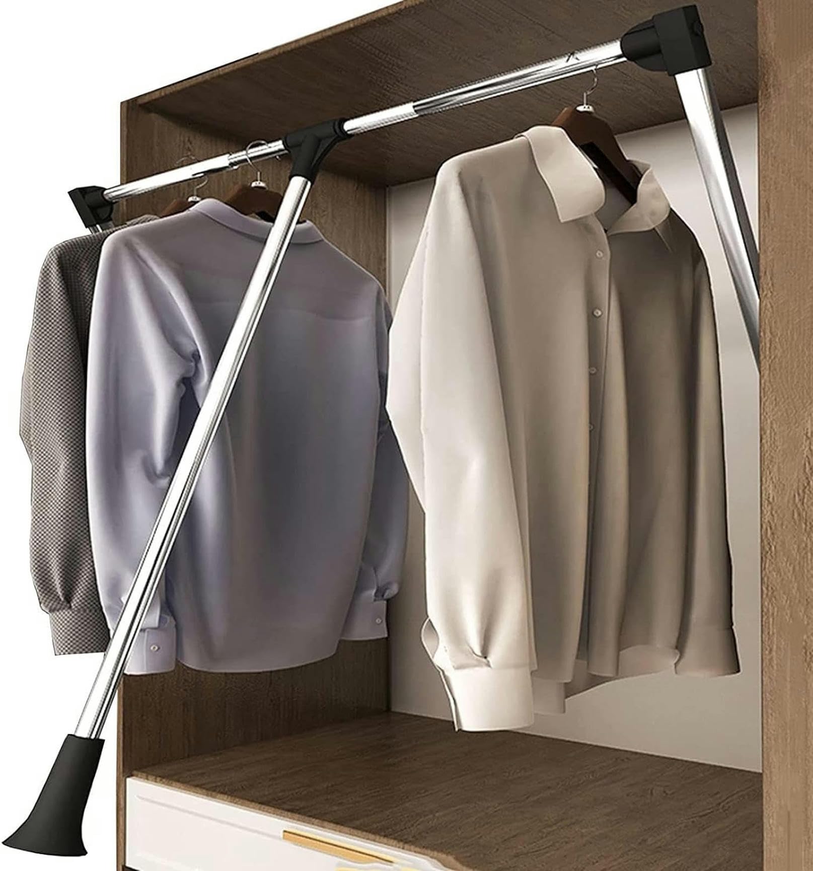 Heavy Duty Steel Pull Down Wardrobe Rail - Wall Mounted Industrial Closet Rod Frame, Size 890-1210mm, Organization Solution for Home or Retail Use