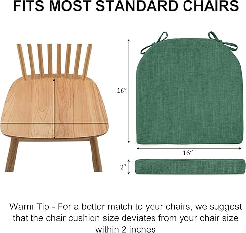 Miniatura 33 de Wellsin Chair Cushions for Dining Chairs 4 Pack - Kitchen Chair Cushions with Ties and Non-Slip Backing - Dining Chair Pads 16"X16"X2", Beige