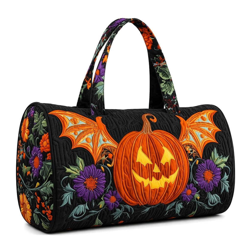 Halloween Quilted Duffle Bag,Retro Boho Travel Beach Portable Weekender Bag (H1,M(16″Lx8″Wx8″H))