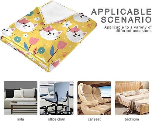 Miniatura 4 de Cute Cartoon Cat Yellow Throw Blanket Comfy Ultra-Soft All Season Use Throw Blanket 60x90 Inches for Camping Office Travel Car Adults Kids Fluffy