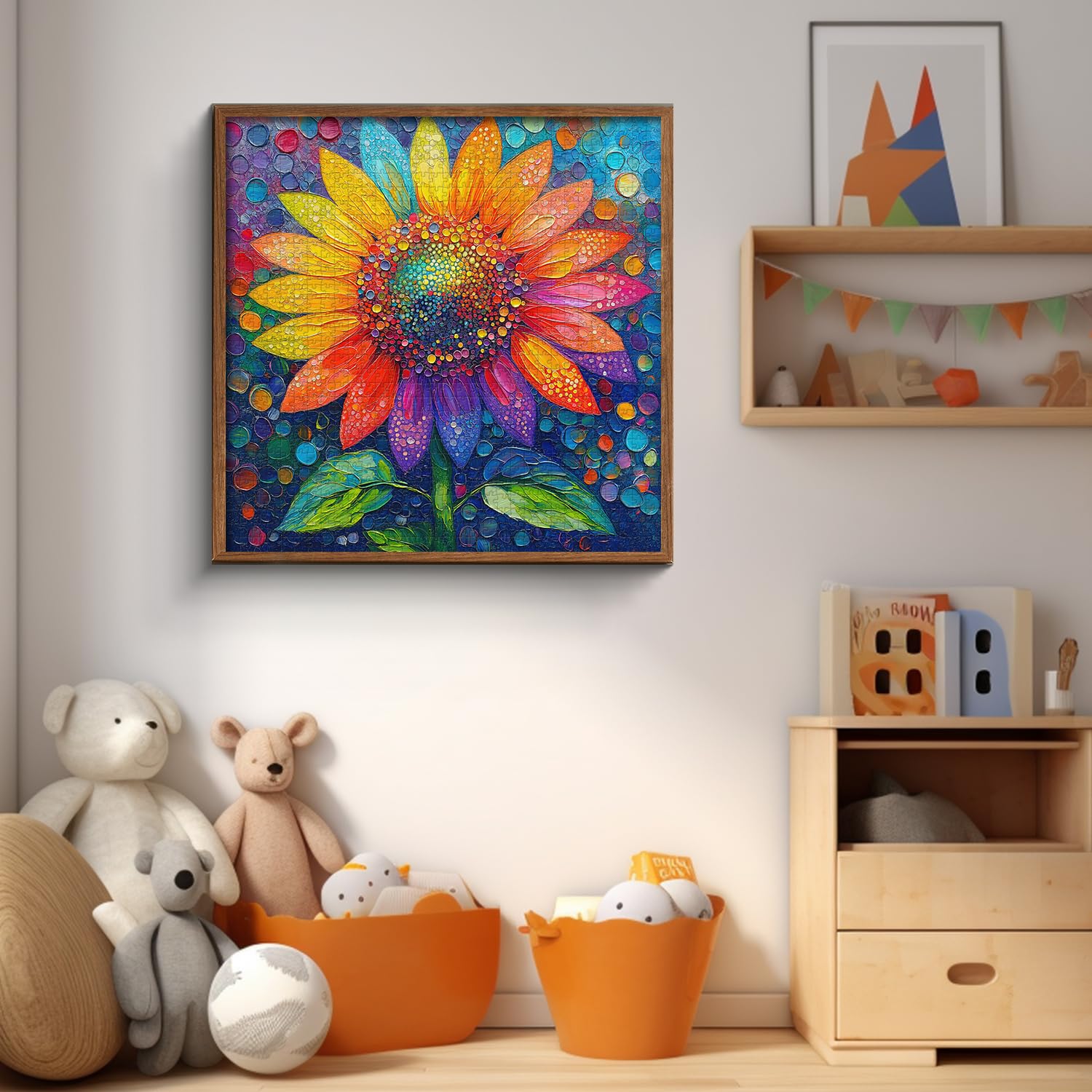Rompecabezas de girasol para adultos de 1000 piezas, rompecabezas de flores arcoíris imposibles, rompecabezas de plantas degradadas coloridas de 1000 piezas como decoración artística de pared 7