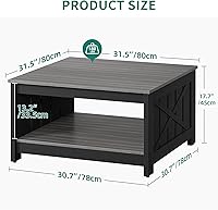 Vista 25 de Mesa de centro de granja con almacenamiento, mesa de cóctel de madera rústica, mesas de centro cuadradas para sala de estar, sala de reuniones
