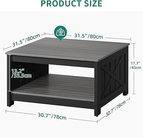 Miniatura 25 de Mesa de centro de granja con almacenamiento, mesa de cóctel de madera rústica, mesas de centro cuadradas para sala de estar, sala de reuniones con