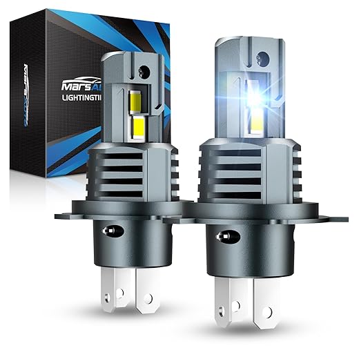 Marsauto Lâmpada H4, xenon branco 6500K 600% extremamente brilhante, sem necessidade de adaptador 1:1, tamanho mini, farol de neblina H4 sem ventilador - pacote com 2
