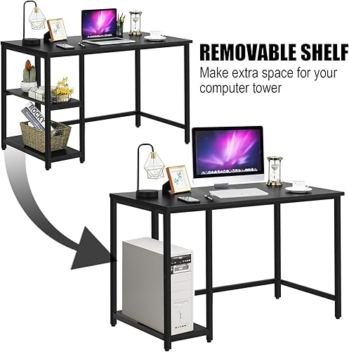 Miniatura 5 de IFANNY Escritorio para computadora, escritorio grande para juegos con estantes de almacenamiento y marco de metal, escritorio de estudio para