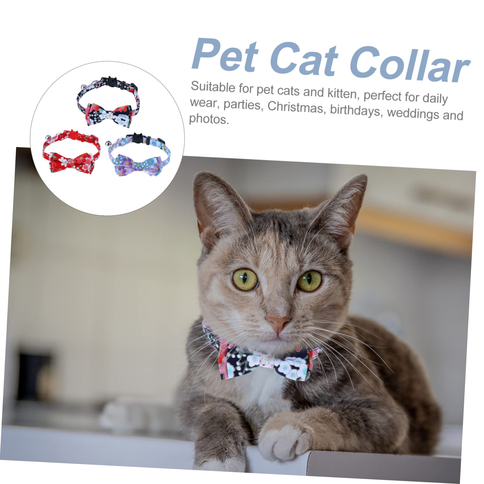 minkissy Lot De 3 Colliers pour Chat avec Clochette Taille Réglable Motif Floral pour Adorables Chats