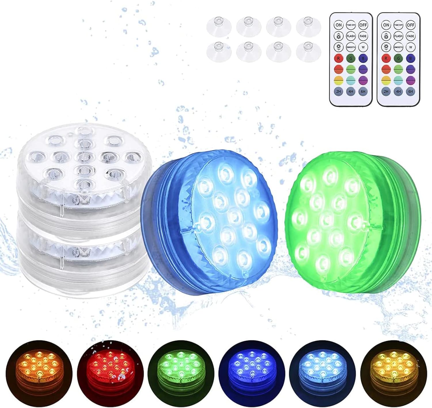 Hot Tub Lights, IP68 Waterproof Pond Light 13 LED Beads 16 Colors Underwater Bath