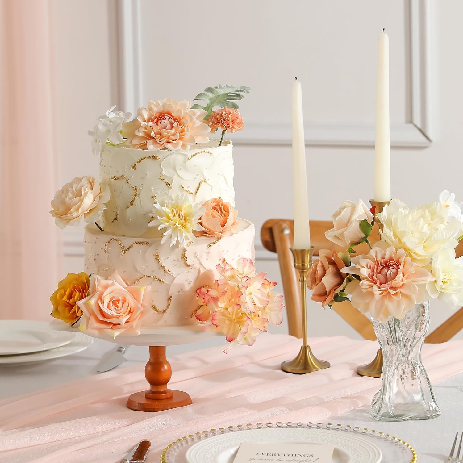 Garisey Artificial Flowers Combo, Mix Silk Flowers Roses, Peonies, Dahlias with Stems for DIY Wedding Bridal Bouquet, Baby Shower, Table Centerpieces, Home Decor, Floral Arrangements-Champagne Powder