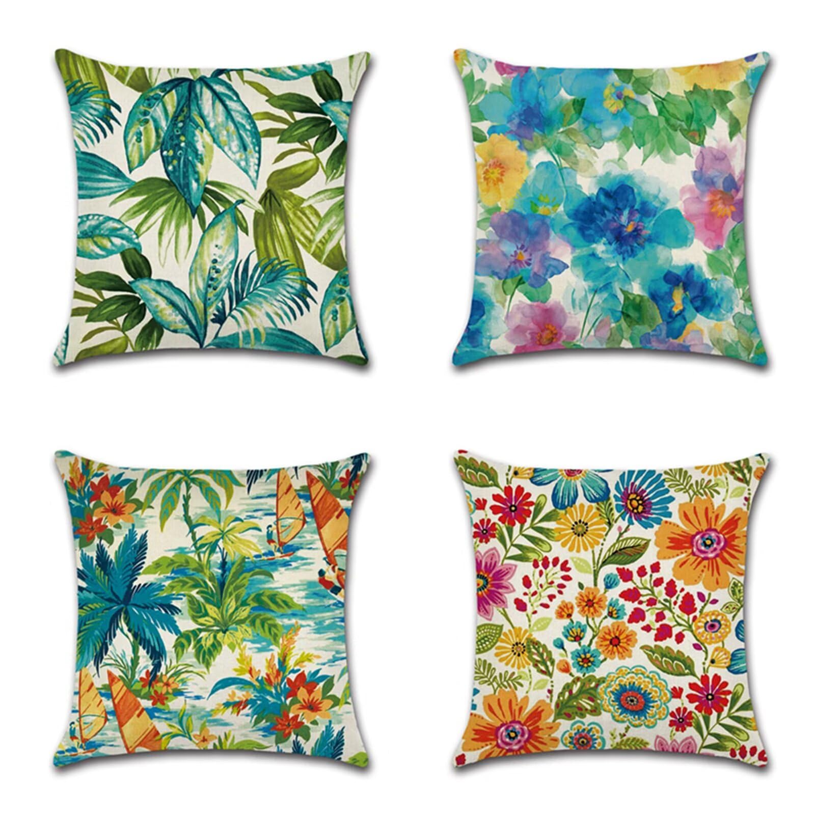 Juego de 4 Impermeable Funda de Cojín Un árbol con flores azules,45x45cm Moderno Suave Transpirables Lino Fundas de Almohada Cojines Decor con Cremallera Oculta para Exterior Sofá Cama Coche Hogar