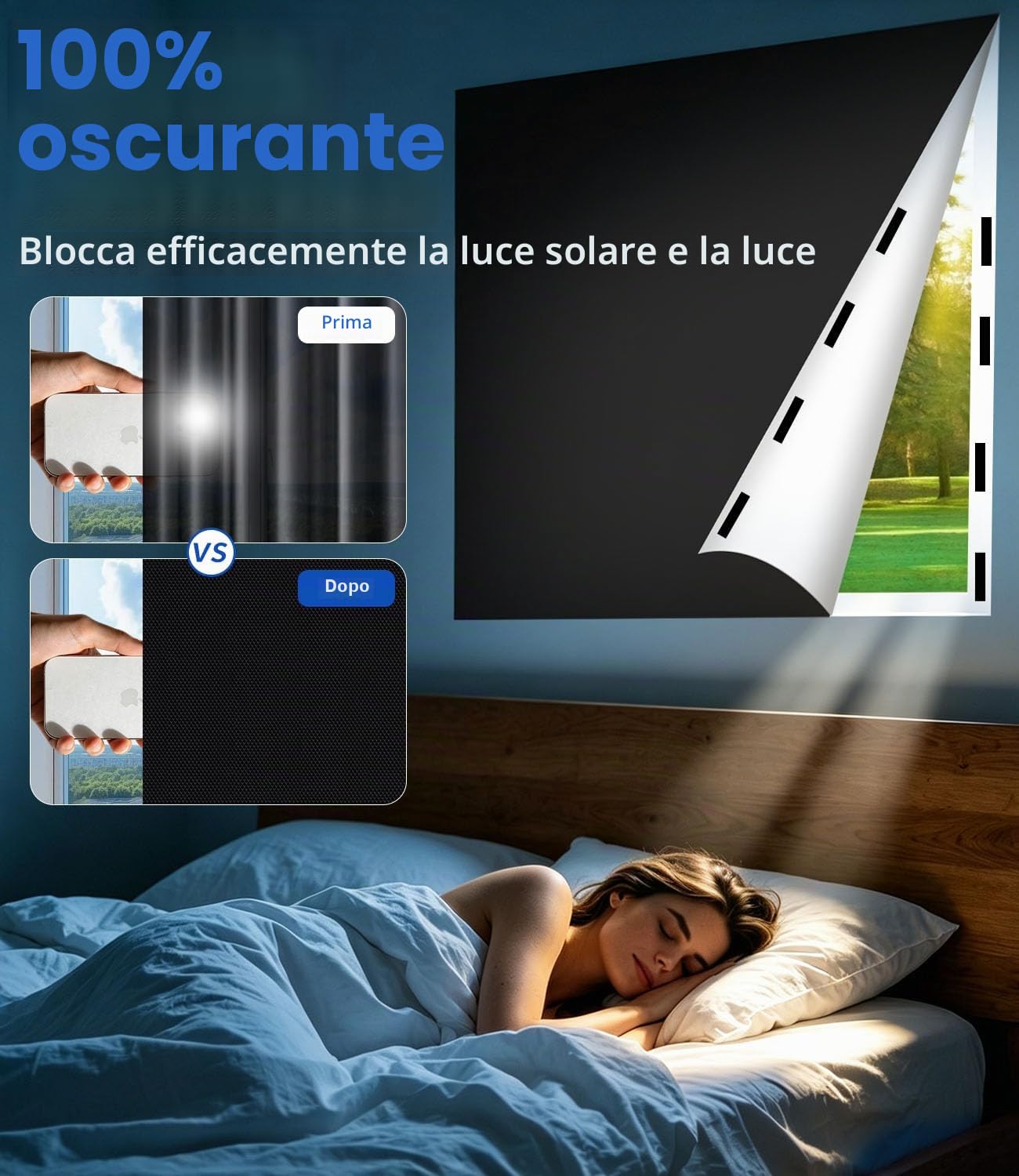 Tenda oscurante per interni, 400 x 148cm, 100% oscurante, tenda a rullo per interni, oscuranti finestre, tenda oscurante finestra, protezione solare, facile da installare, portatile per viaggio