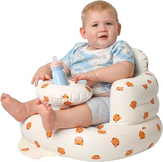 Solens Inflatable Baby Seat for Sitting Up with Tray & Back Support, Baby Sit Up Chair with Built-in Air Pump, Waterproof Floor Seat for Infants & Toddlers, Includes Carry Pouch, Tiger