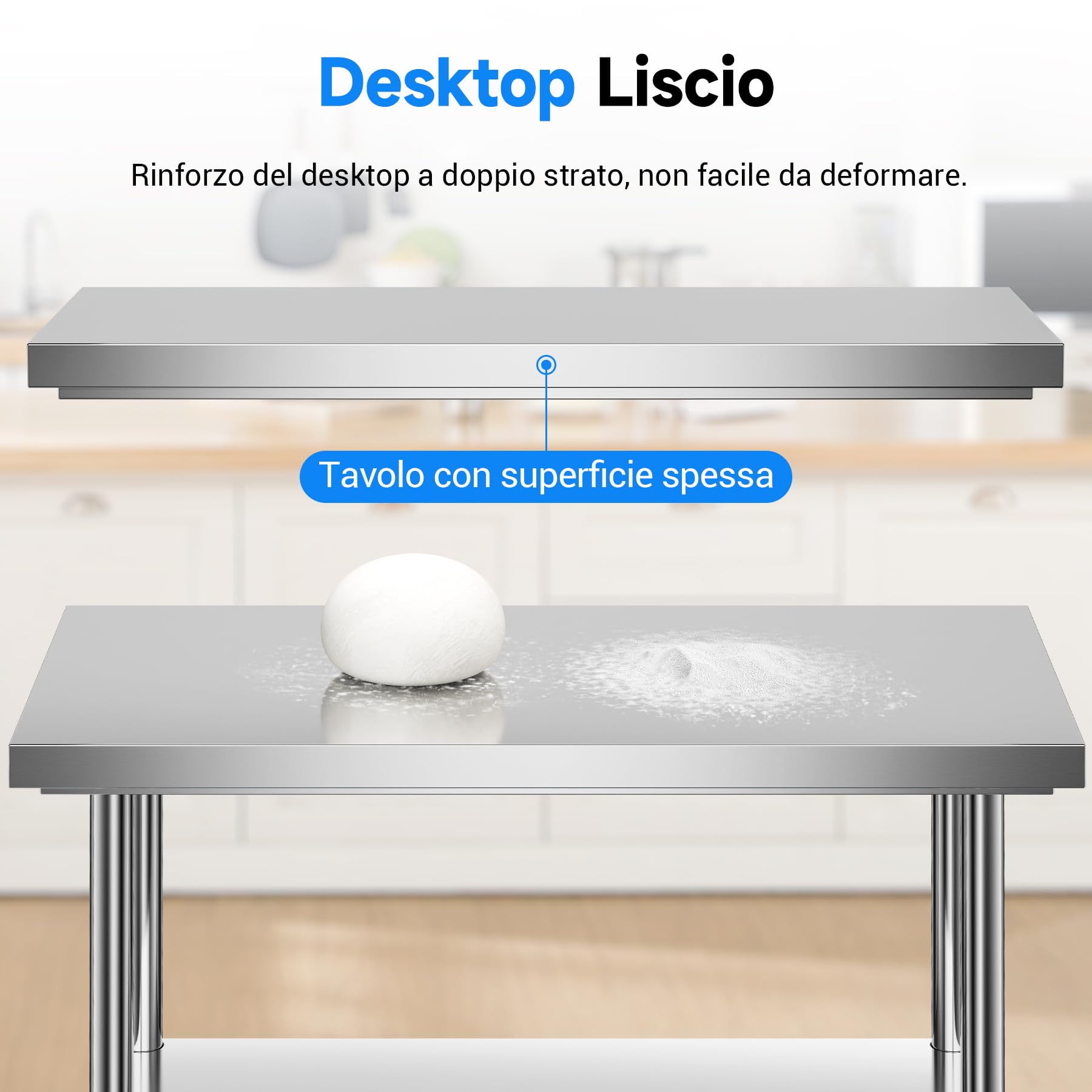 LEEVOT Tavolo da Cucina Professionale in Acciaio Inox, 2 Ripiani in Legno e Acciaio, per Cucine Professionali, Laboratori, Ristoranti e Bar, Capacità di Carico 150KG/100KG (120x80cm)