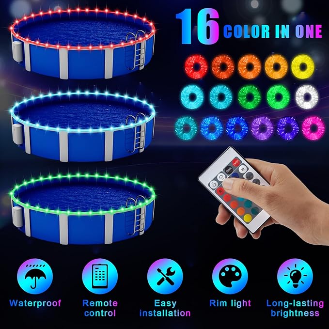 Luces LED para piscina con control remoto, resistente al agua, 65.6 pies miniatura 3