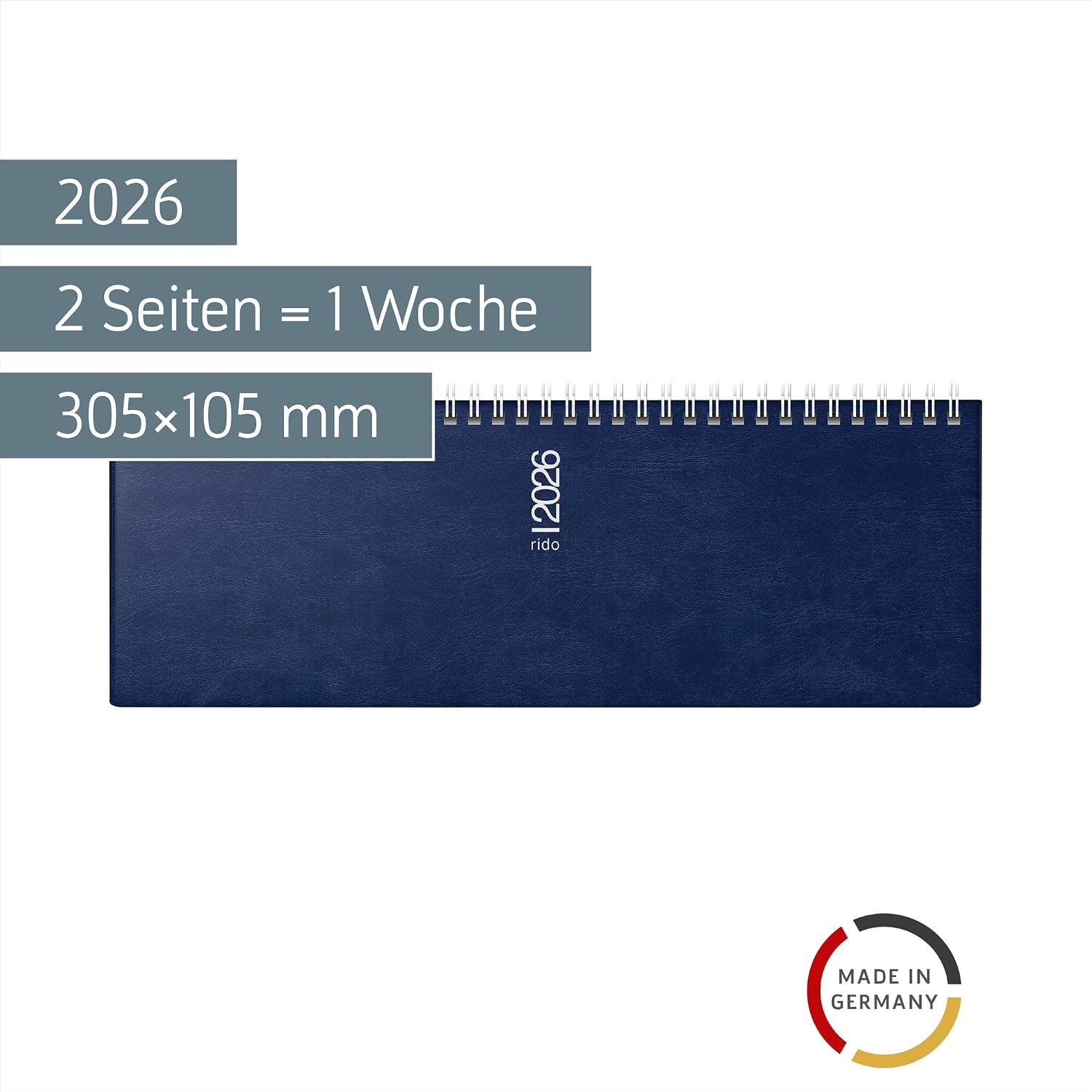 rido/idé Landscape Appointment Book Model Septant 2026 | 305 x 105 mm, Plastic, Dark Blue