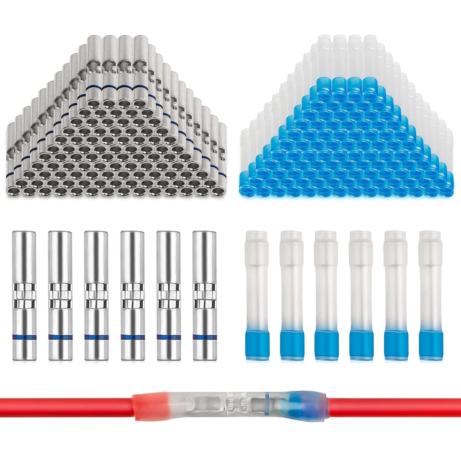 JRready 100 pares de conectores termocontraíbles IP68 impermeables - Conectores miniseales crimpados - Manguitos de aislamiento de polietileno - 16# 16-20 AWG - Cobre estañado (M81824/1-2)