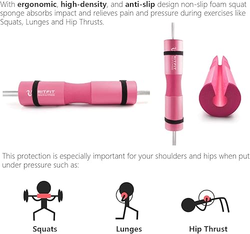 Miniatura 7 de RitFit 7 Pcs Barbell Squat Pad Set, with Resistance Band, 2 Safety Straps, 2 Gym Ankle Straps & Carry Bag, Upgraded Neck & Shoulder Protective Pad