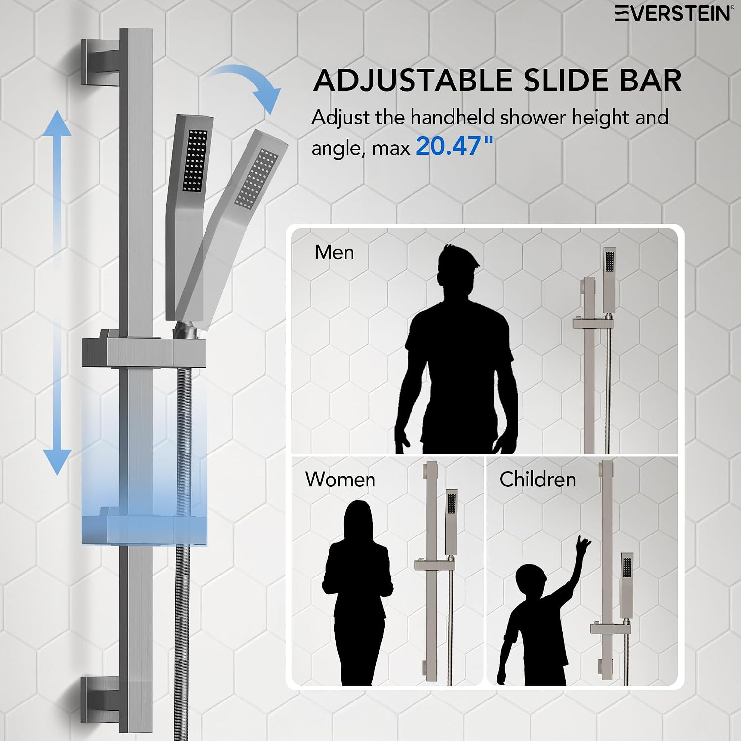 10" High-Pressure Rainfall Shower System with Slide Bar Handheld, Wall Mount Bathroom Shower Faucet Set with Valve (Brushed Nickel)