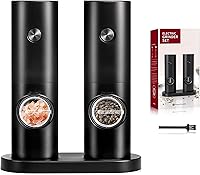 Vista 1 de Juego de molinillo eléctrico de sal y pimienta de 2 piezas - Molinillo automático de sal y pimienta, grosor ajustable, luz LED, operación con una