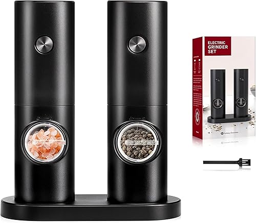 Juego de molinillo eléctrico de sal y pimienta de 2 piezas - Molinillo automático de sal y pimienta, grosor ajustable, luz LED, operación con una