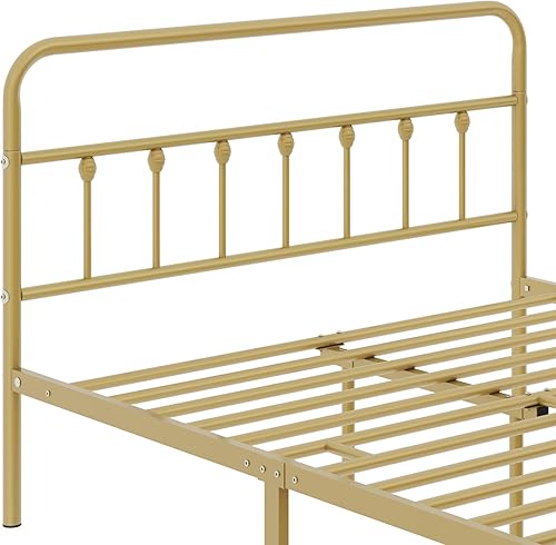 Miniatura 8 de Topeakmart Marco de cama de metal de estilo victoriano de tamaño matrimonial con cabecero, base de colchón, no necesita somier, almacenamiento