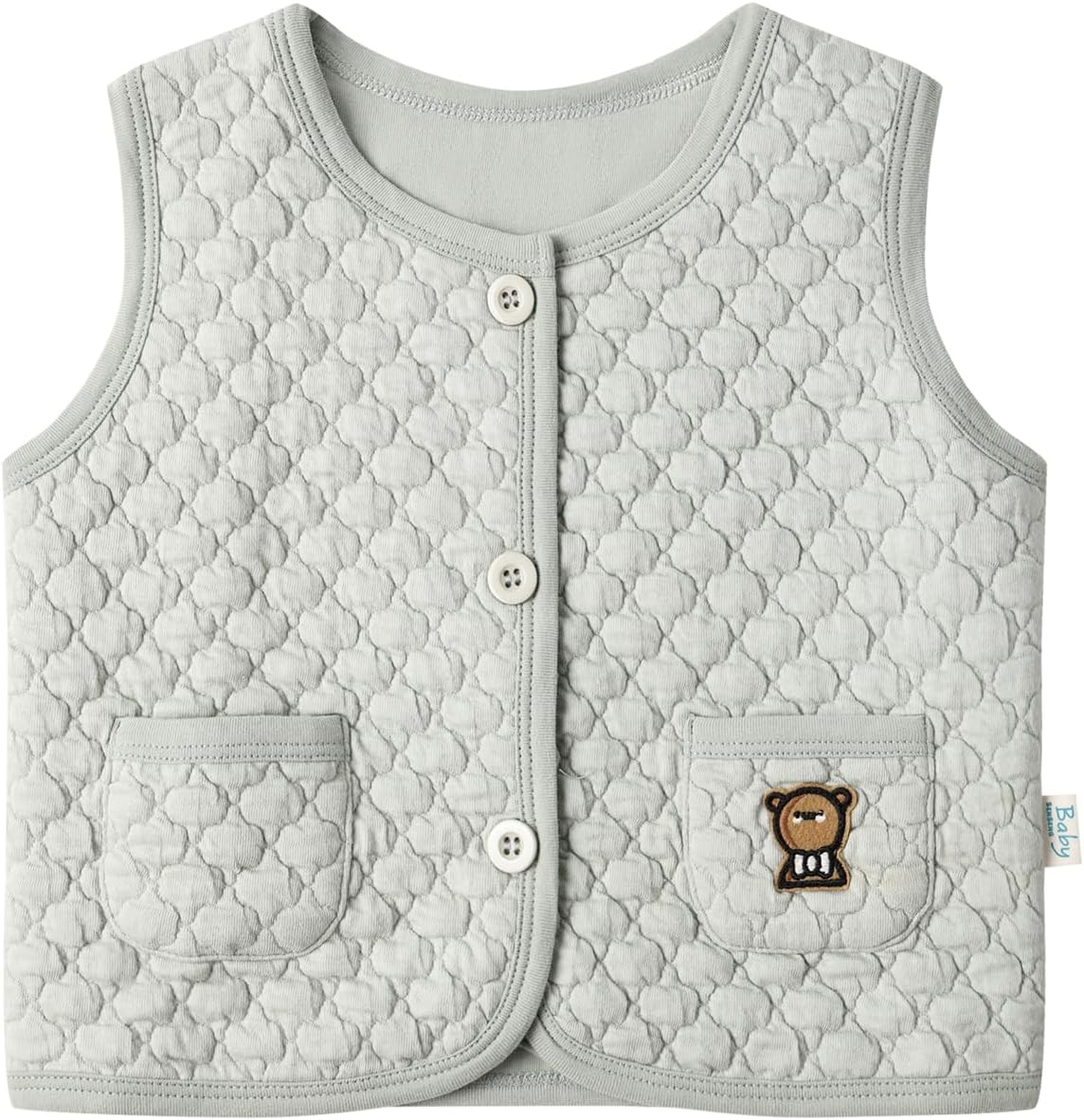 Baby Button-Up Quilted Vest for Boys,Girls,Infants and Toddlers 0–24 Months, Soft Green Quilted Sleeveless Jacket