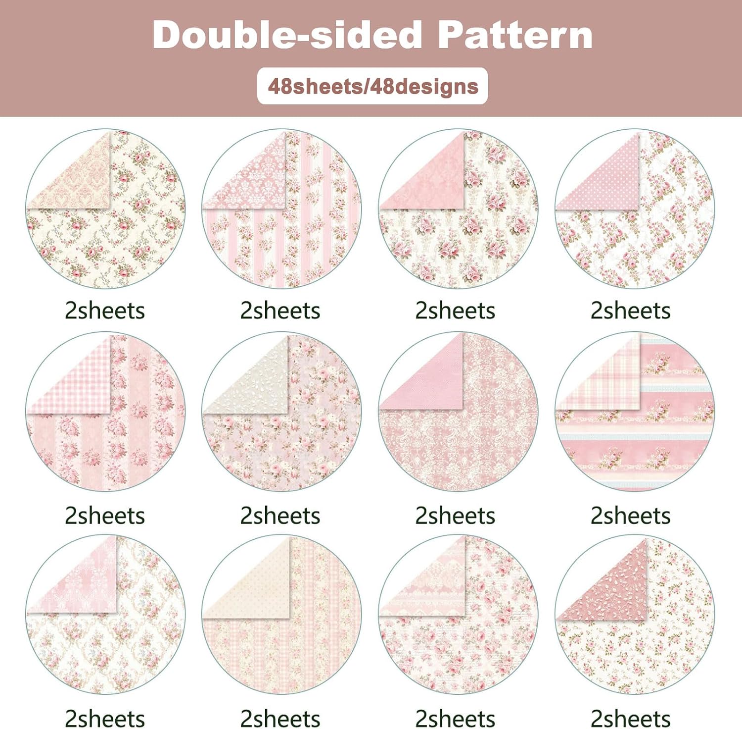 Scrapbook Paper Double Sided Decorative Craft Paper, 6x6 in Vintage Patterned Papers 48 Sheets Floral Background Papers for Scrapbooking Card Making Journaling Decor (B)