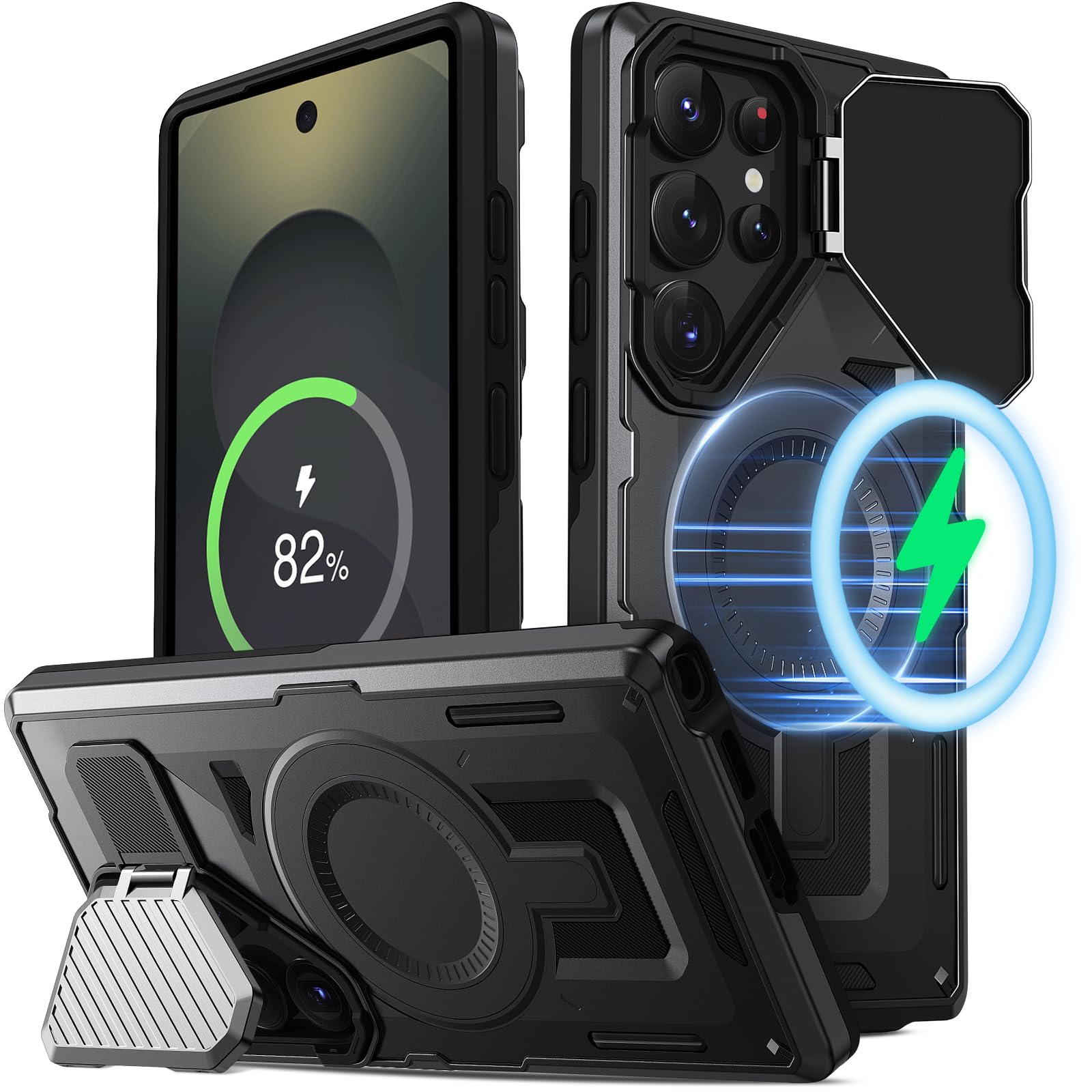 TOPAUX for Samsung S25 Ultra Case Kickstand Camera Protector S25 Ultra Case Metal Lens Cover Magnetic Back Cover Drop Protection Dual Layer Impact