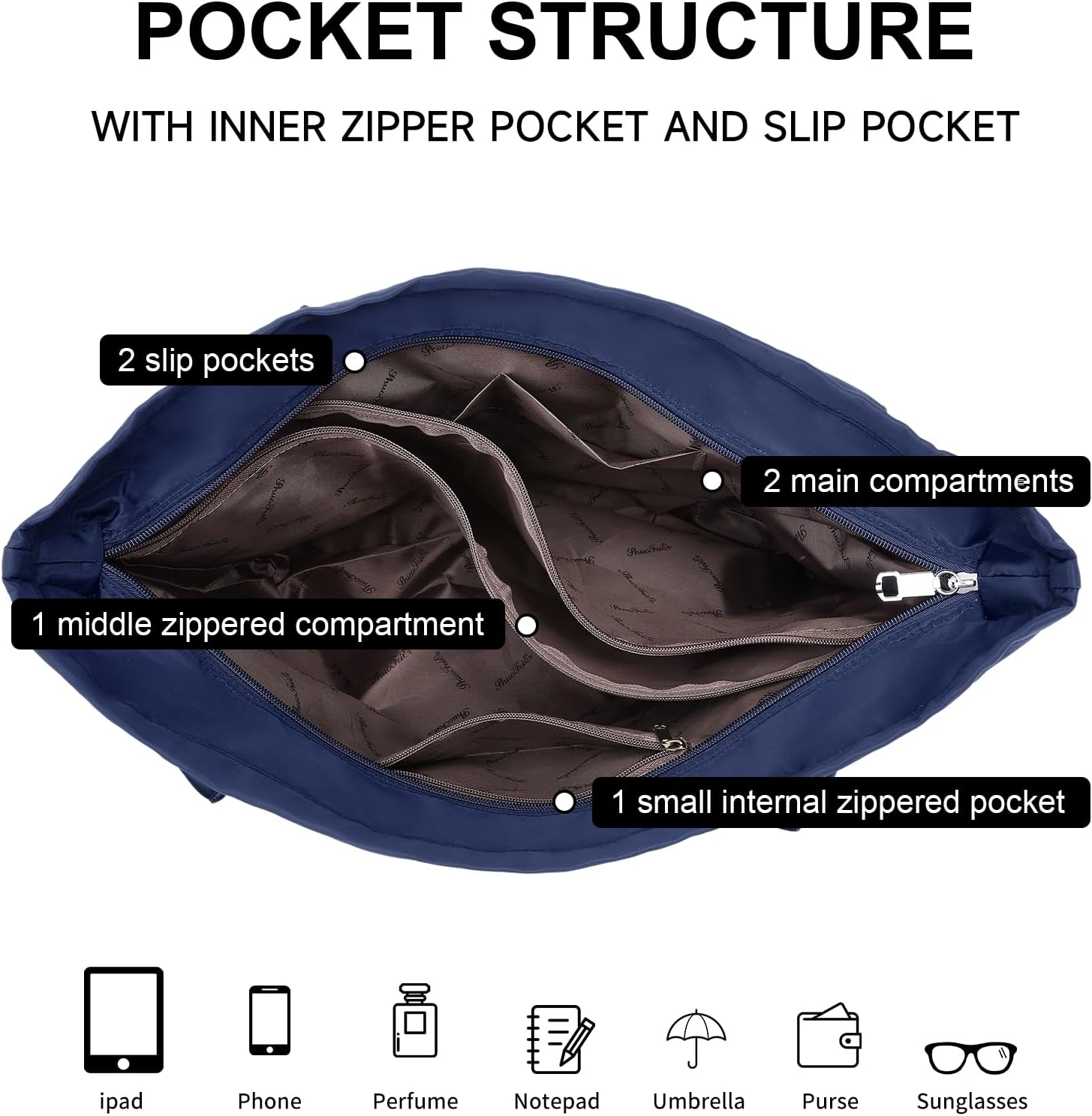 Nylon Tote Bag for Woman Large Lightweight Crossbody Shoulder Bag Tote Handbag with Detachable Strap for Travel - Image 4