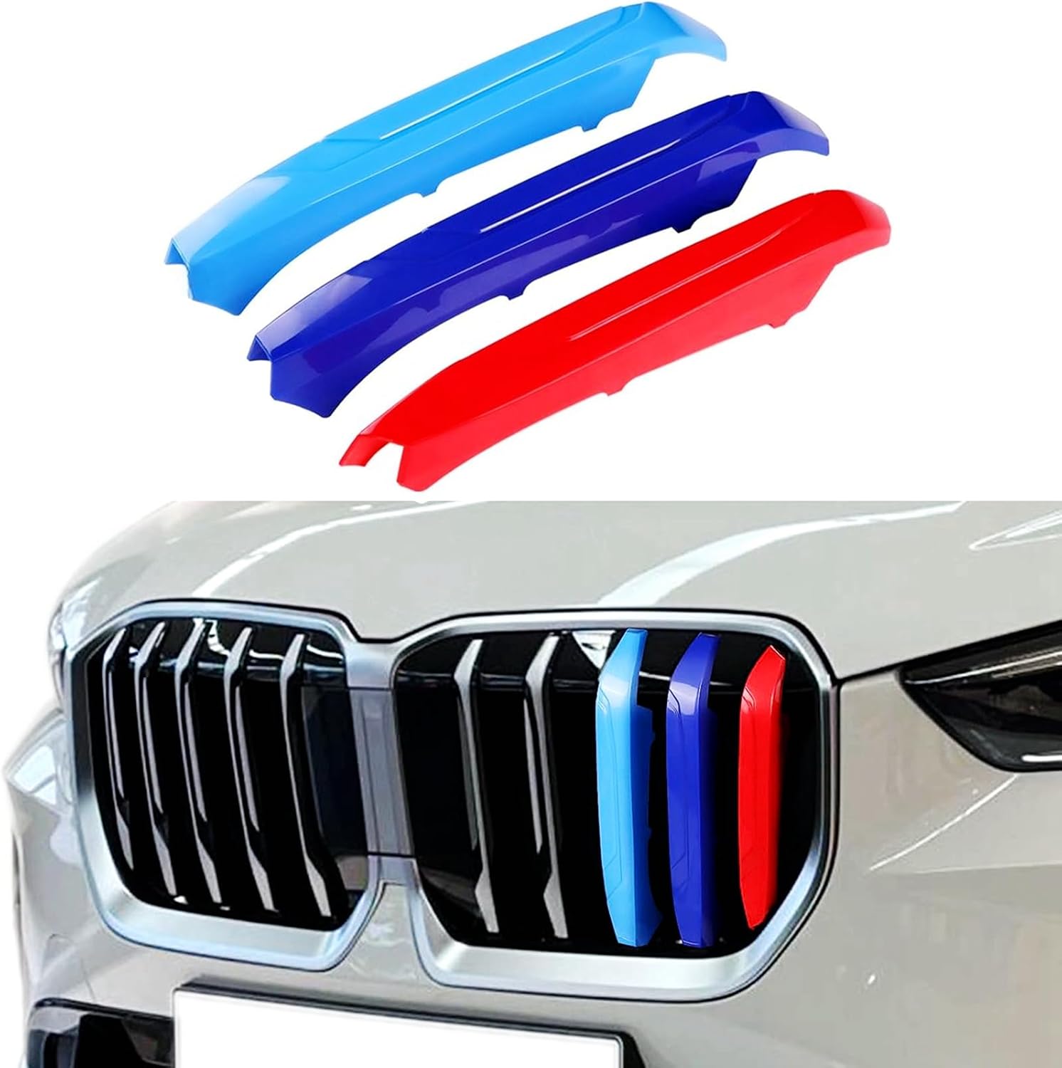 Exact Fit Tricolored Grille Insert Trims Compatible with BMW 2023 2024 2025 X1 U11 iX1 Accessories for 5-Beams Kidney Grille
