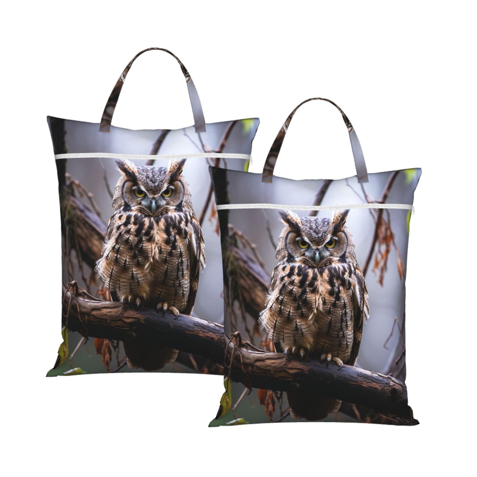 Large Travel Laundry Bag With Handles 2PCS Heavy Duty Dirty Clothes Organizer Washable Zippered Owl on a branch Hanging Laundry Hamper for Gym, Swimming Pool Dorm Travel Essentials