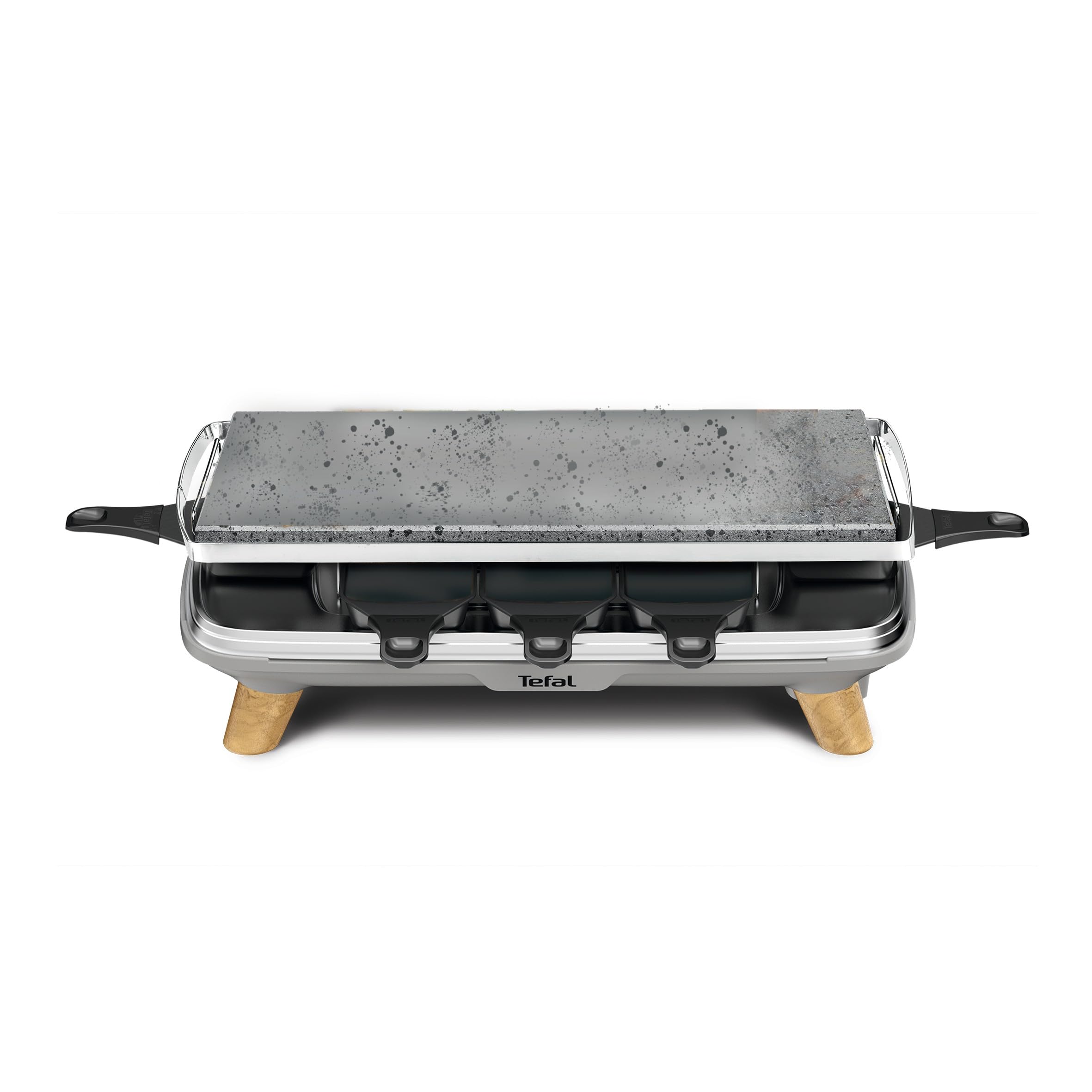 Tefal Raschietto Pierrade Gourmet, raschietto per pietra 2 in 1, per uso interno, 1350 W, pietra naturale, 8 ciotole Maxi profonde, facile da pulire, grigio, gambe effetto legno PR620D12