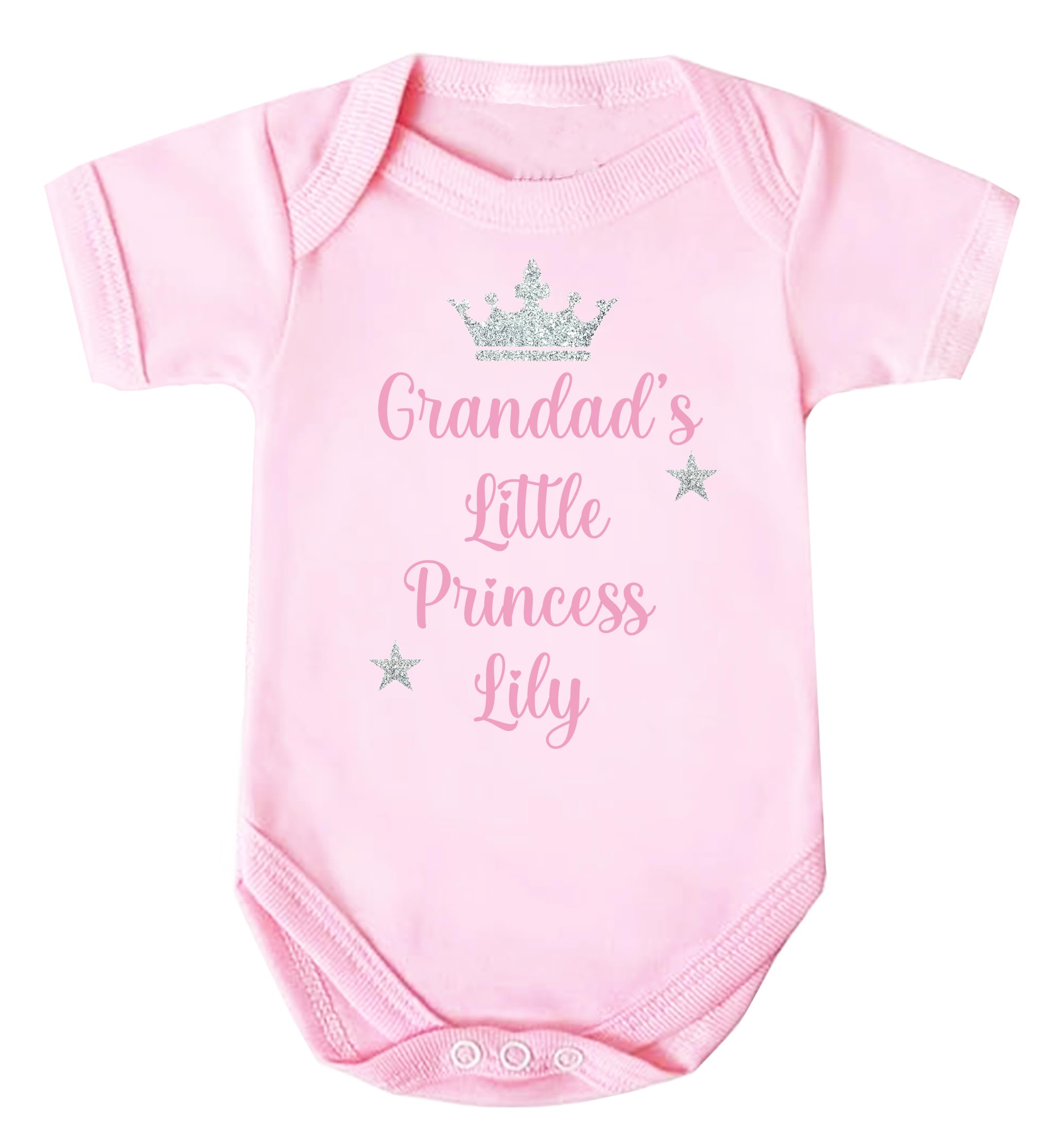 The Baby Box Uk Women's Grandads - Princess Pink Personalised Baby Girl Princess Bodysuit Mummy Daddy Grandad Nan Vest Top (Grandad - Princess Pink, 0 Months)