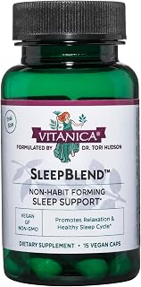 Vitanica SleepBlend - Sleep & Relaxation Support for Women - Herbal Supplements with Melatonin, Valerian Root, Vitamin B2 & B12 & Magnesium - Lady - 15 Vegan Caps