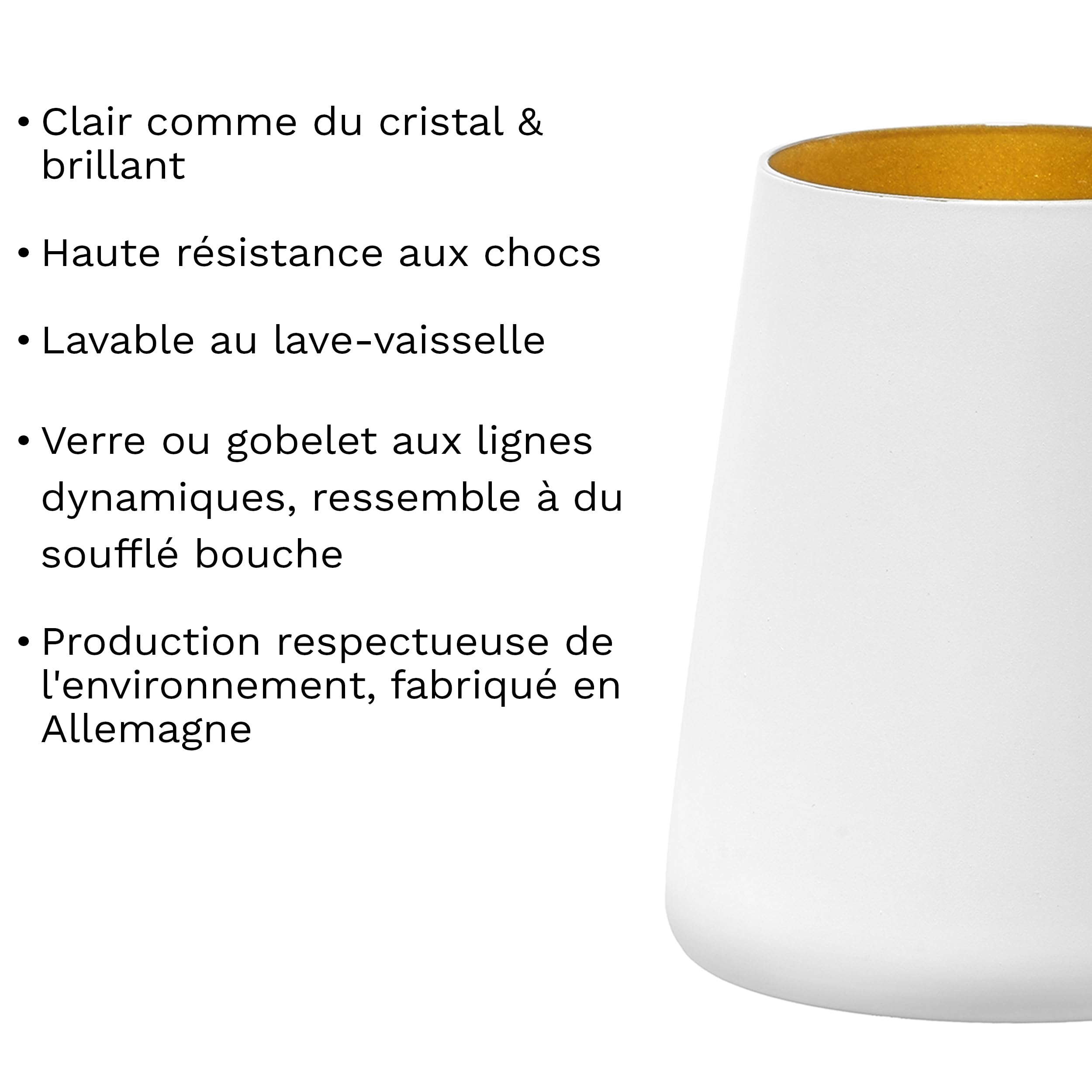 Verres Blancs/Dorés Power Lot de 6, 380 ml – Verres Modernes pour Eau, Vin, Cocktails & Jus – Verre Cristal de Haute Qualité – Lavable au Lave-Vaisselle & Résistant aux Chocs, Made in Germany