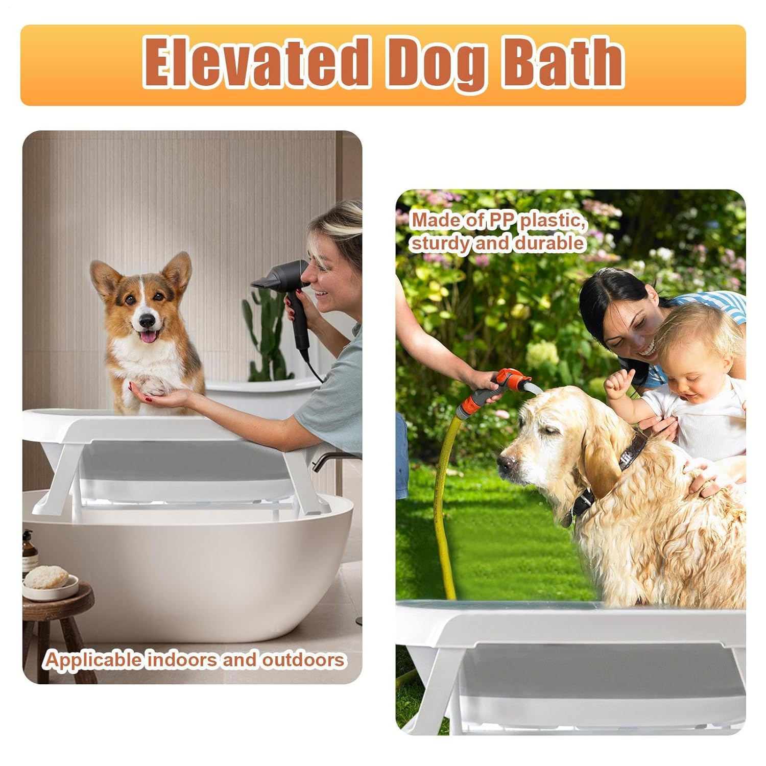 2 in 1 Dog Bath Tub Dog Washing Station for Bathing and Grooming, Foldable Pet Bath Tub, Portable Shower Bathtub for Small Dogs Cats Pet, Indoor and Outdoor