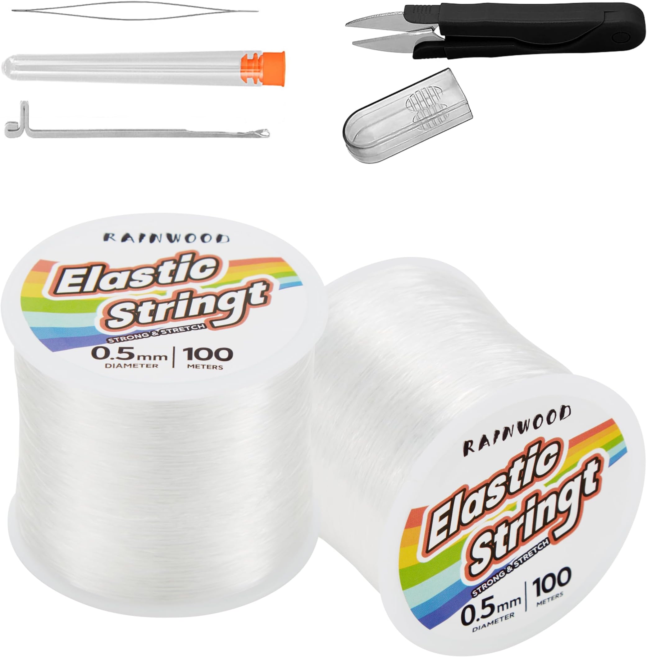 Elastic Bracelet String Cord Kit: 2 Rolls of 200m (0.5mm) Clear Beaded Stretch Cord with Tools - Perfect for Bracelet Making and DIY Jewelry Projects!