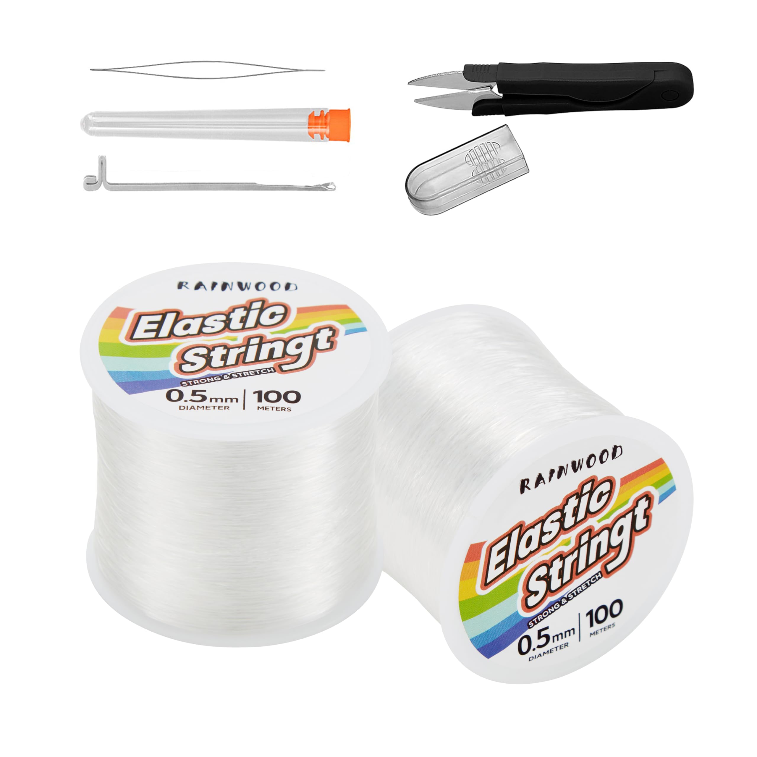 Elastic Bracelet String Cord Kit: 2 Rolls of 200m (0.5mm) Clear Beaded Stretch Cord with Tools - Perfect for Bracelet Making and DIY Jewelry Projects!