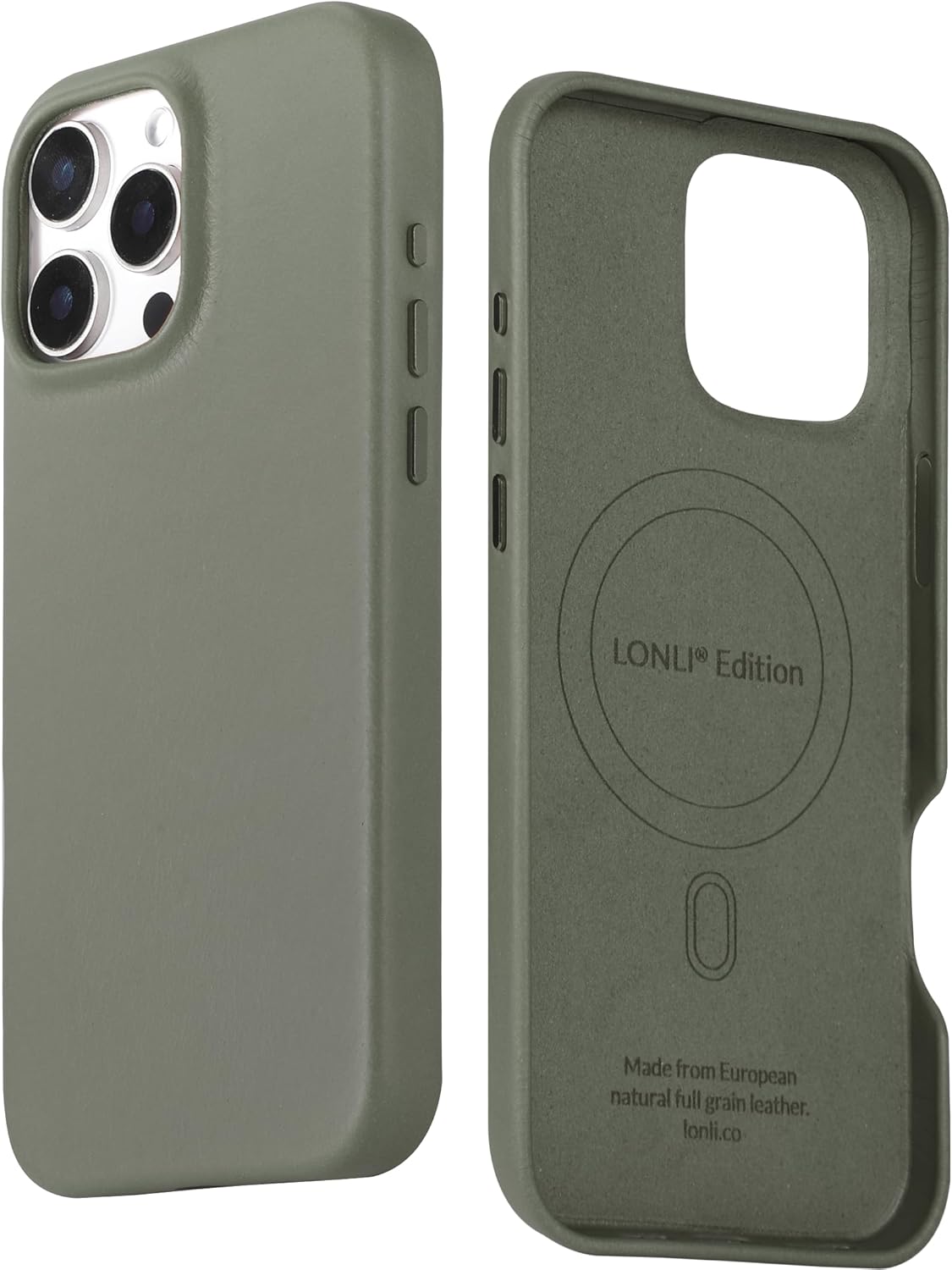 LONLI Edition | Italian Leather - for iPhone 16 Pro Max - Premium Italian Full Grain Leather Phone Case - Develop Unique Patina - Spruce