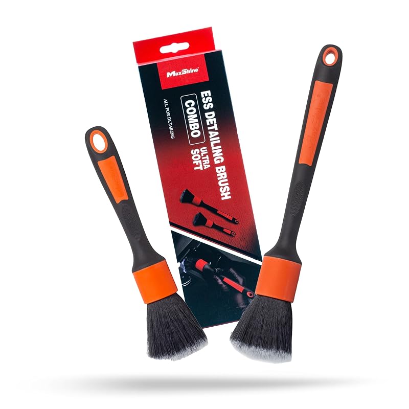 Kit com 2 Escovas Macias para Detalhamento Automotivo Maxshine ESS, Cabo Antideslizante, Vermelho