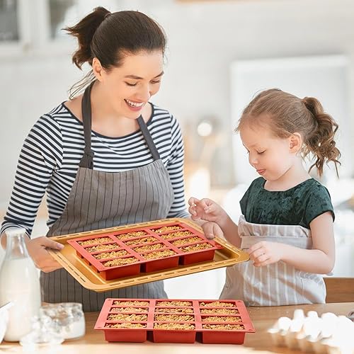 Miniatura 6 de Paquete de 2 moldes de barra de granola de silicona, molde de barra de proteína rectangular de 12 cavidades, moldes de silicona para hornear,