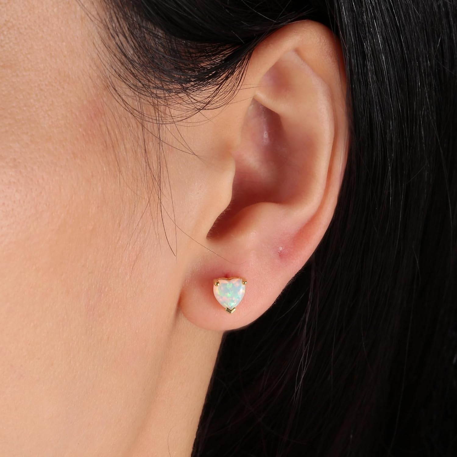 CiNily 925 Sterling Silver Stud Earrings for Women Teen, Heart Opal Stud Earrings, Dainty Cartilage Small Studs for Men, Heart Birthstone Earrings Lightweight Opal Jewelry for Mothers Day Birthday - Image 2