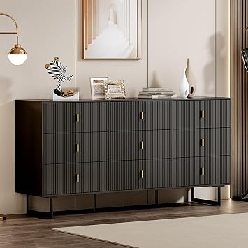 Chrangmay Modern Chest of Drawers with 9 Drawers,Deep Drawers,Clothes Organizer,Large Storage Cabinet for Living Room, Bedroom,Hallway,with Anti-Tipping Device,Matte Black1