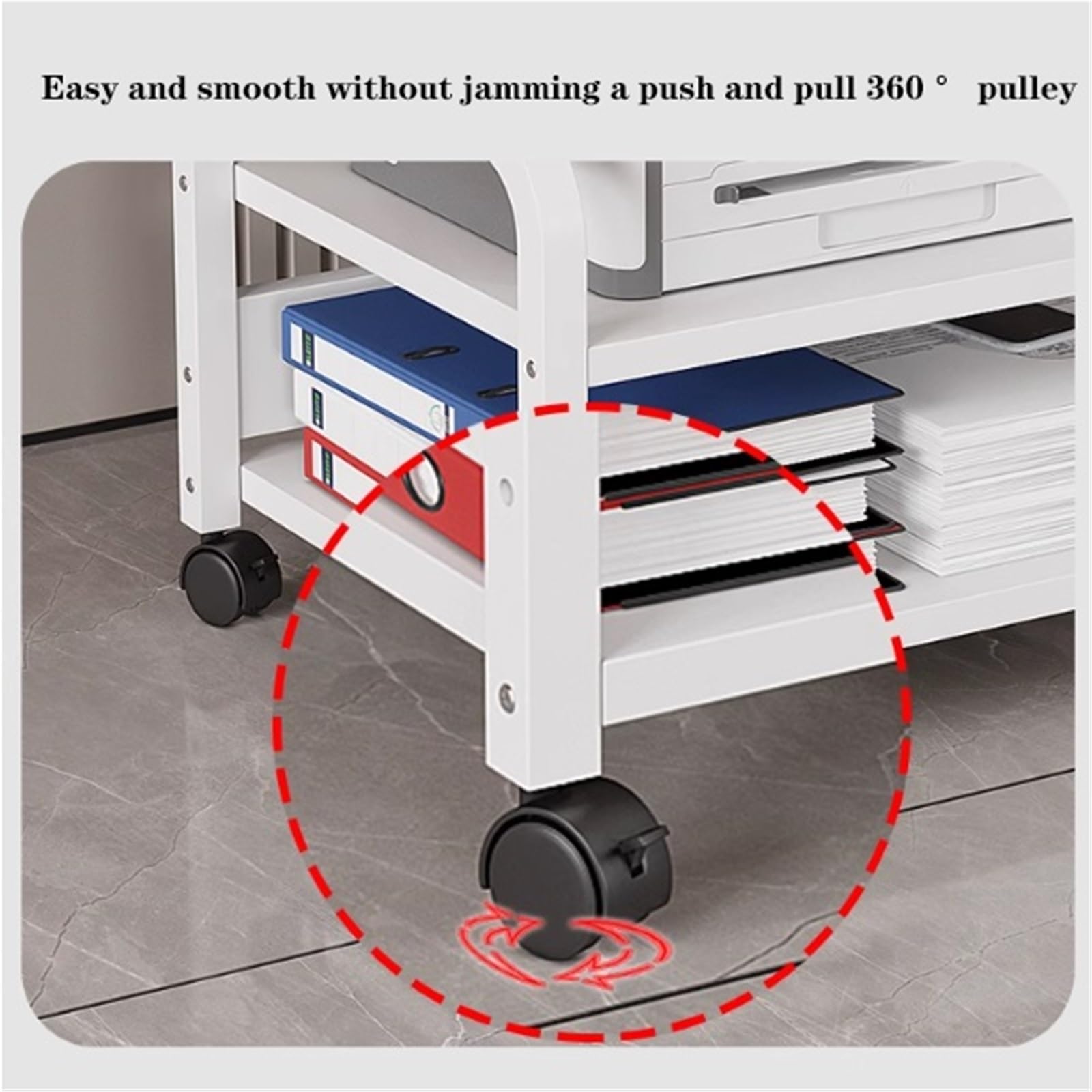 Mobiler Druckerwagen mit Rädern, robust, CD-Player-PC-Tower-Ständer, Metallstahlrahmen, Kleiner Drucker-Tischhalter, für unter dem Schreibtisch, zu Hause, im Büro, 2 Ebenen (50 x 4
