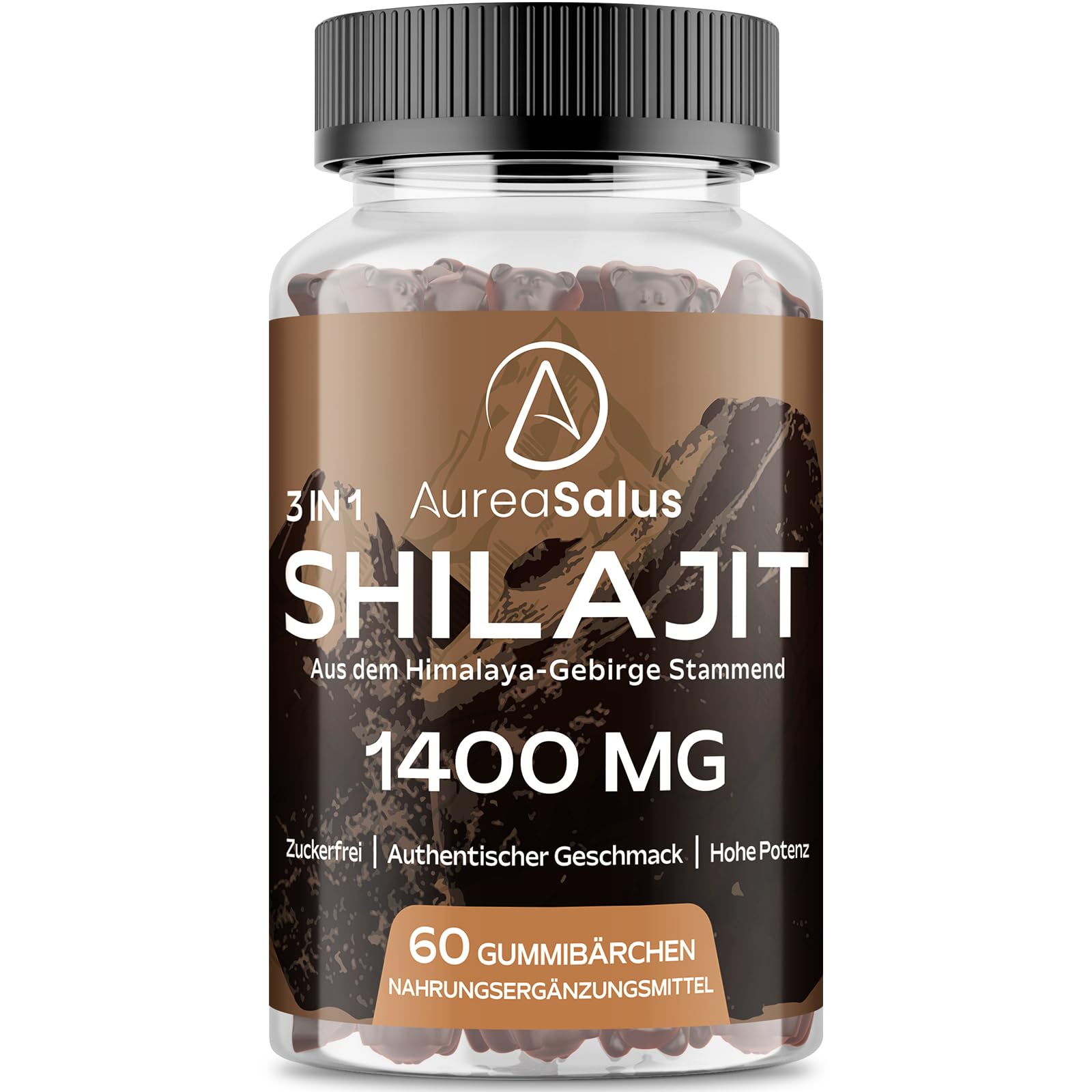Shilajit Gummis 1400mg, Ergänzung mit Chaga und Ashwagandha für Männer und Frauen