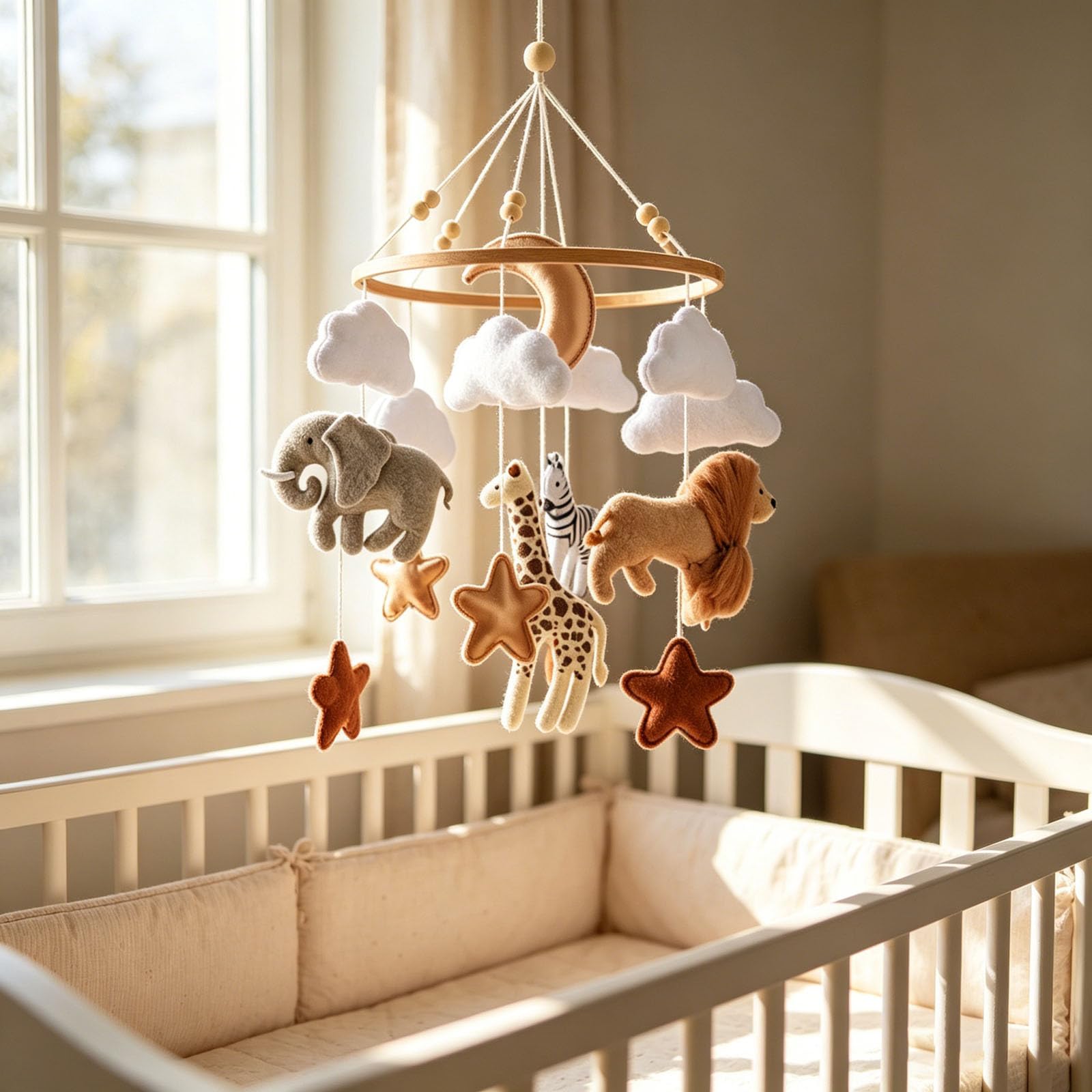 Fycakly Animal Baby Cradle Soft Jungle Nursery Hanging Hanging Giraffe Elephant Neutral Wind Chime Suitable for 0 12 Months Newborn Baby Party and Girls 16